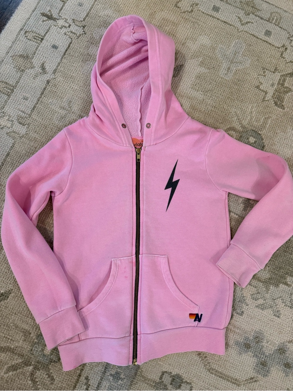 Aviator Nation kids Pink Zip-Up Hoodie with Lightning Bolt